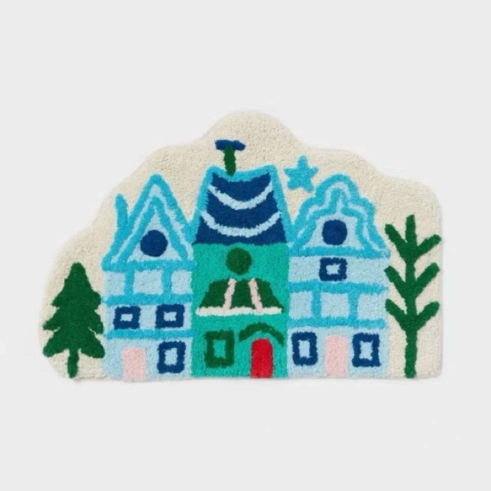 NEW Wondershop Christmas Winter Village Scene Bath Rug, 17” x 24”